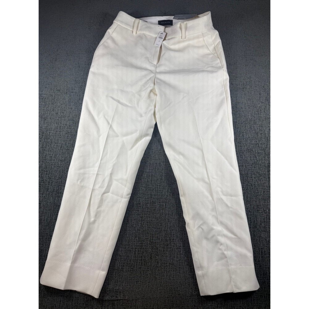 Talbots Hampshire Ankle Pants Womens 8 Curvy White Straight Leg New